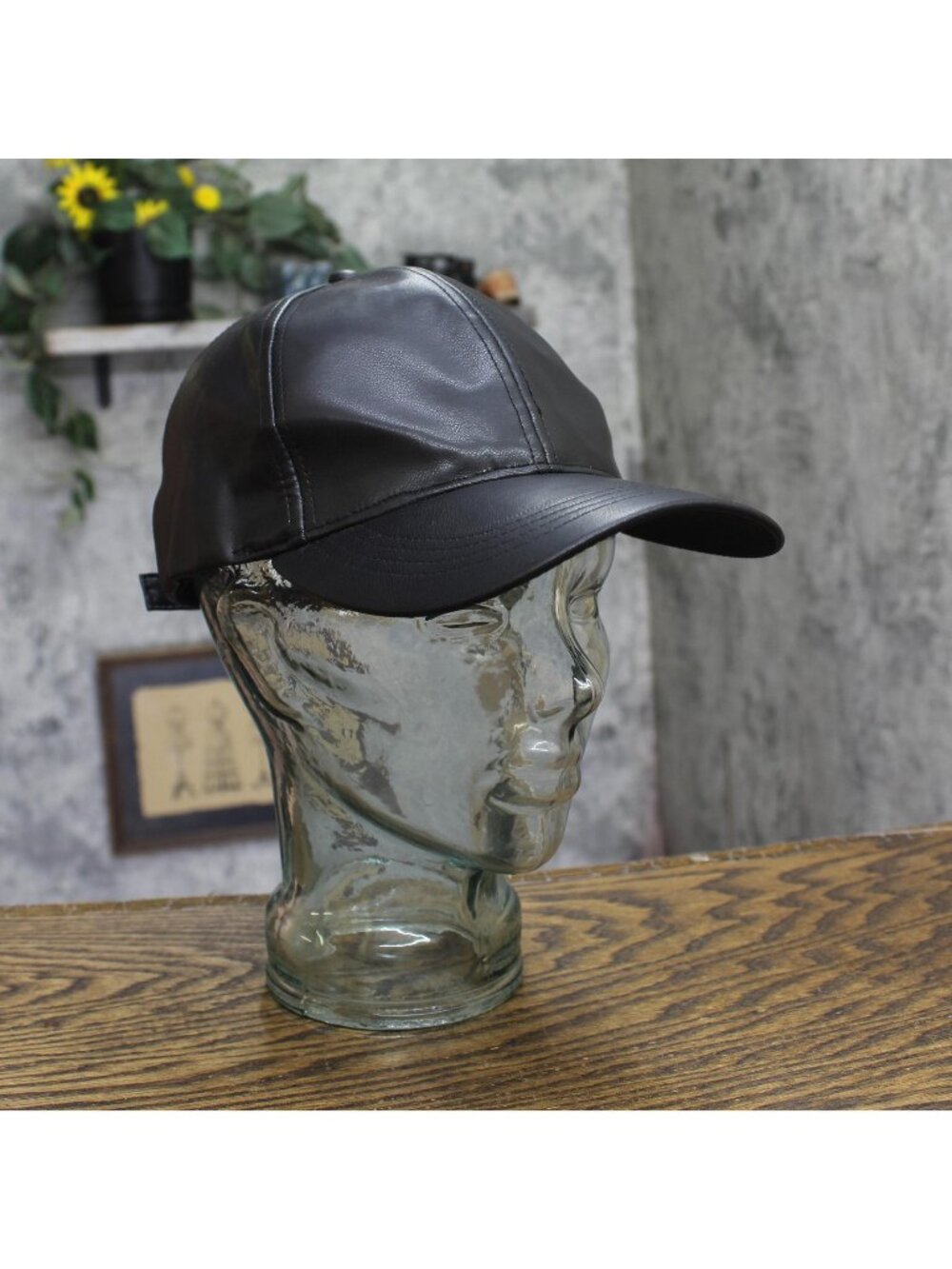 Aqua Vegan Leather Baseball Cap with Adjustable Buckle HT24944 Black